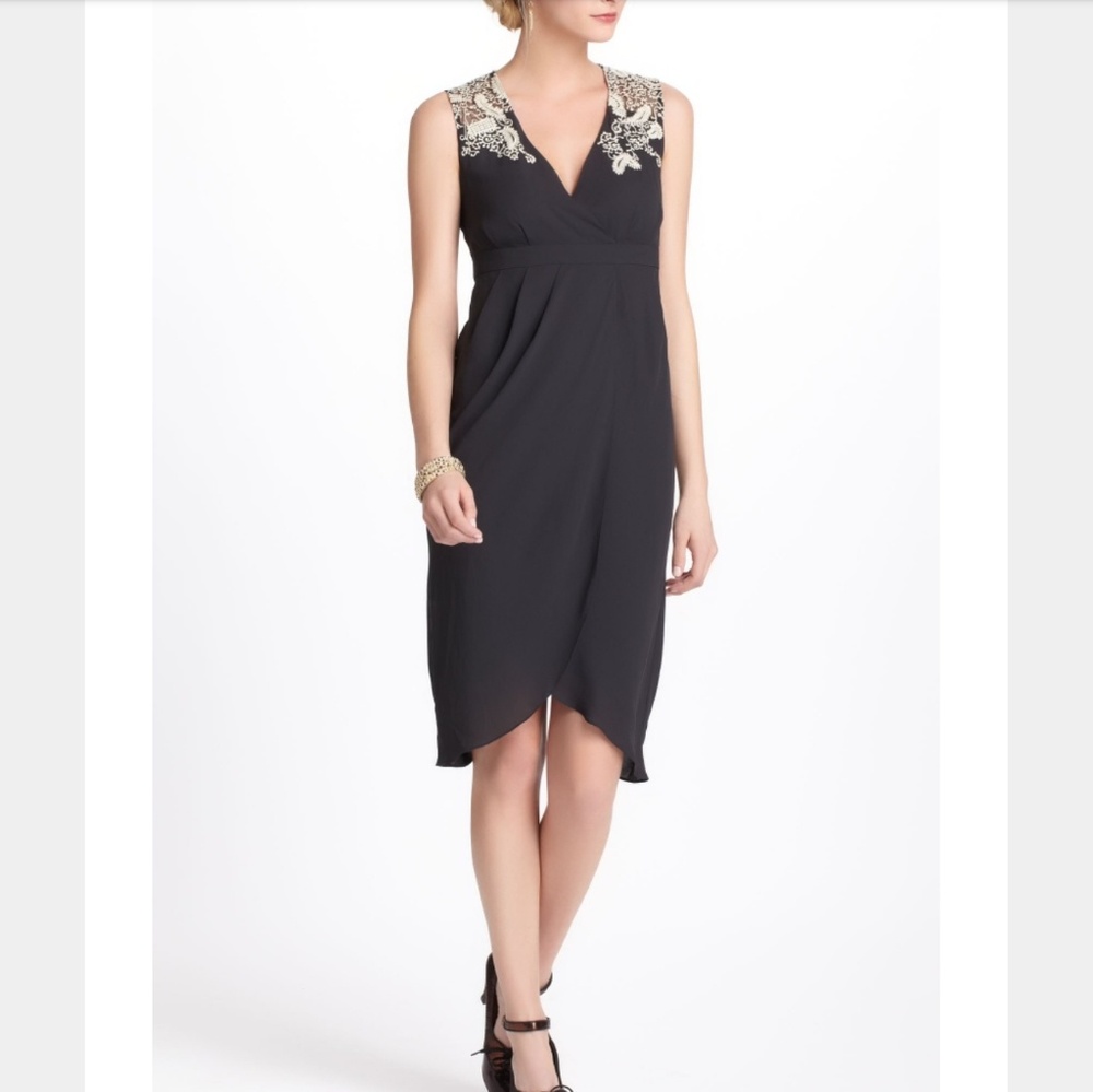 Anthropologie Black Sleeveless V-Neck Dress with Cream Lace Yoke